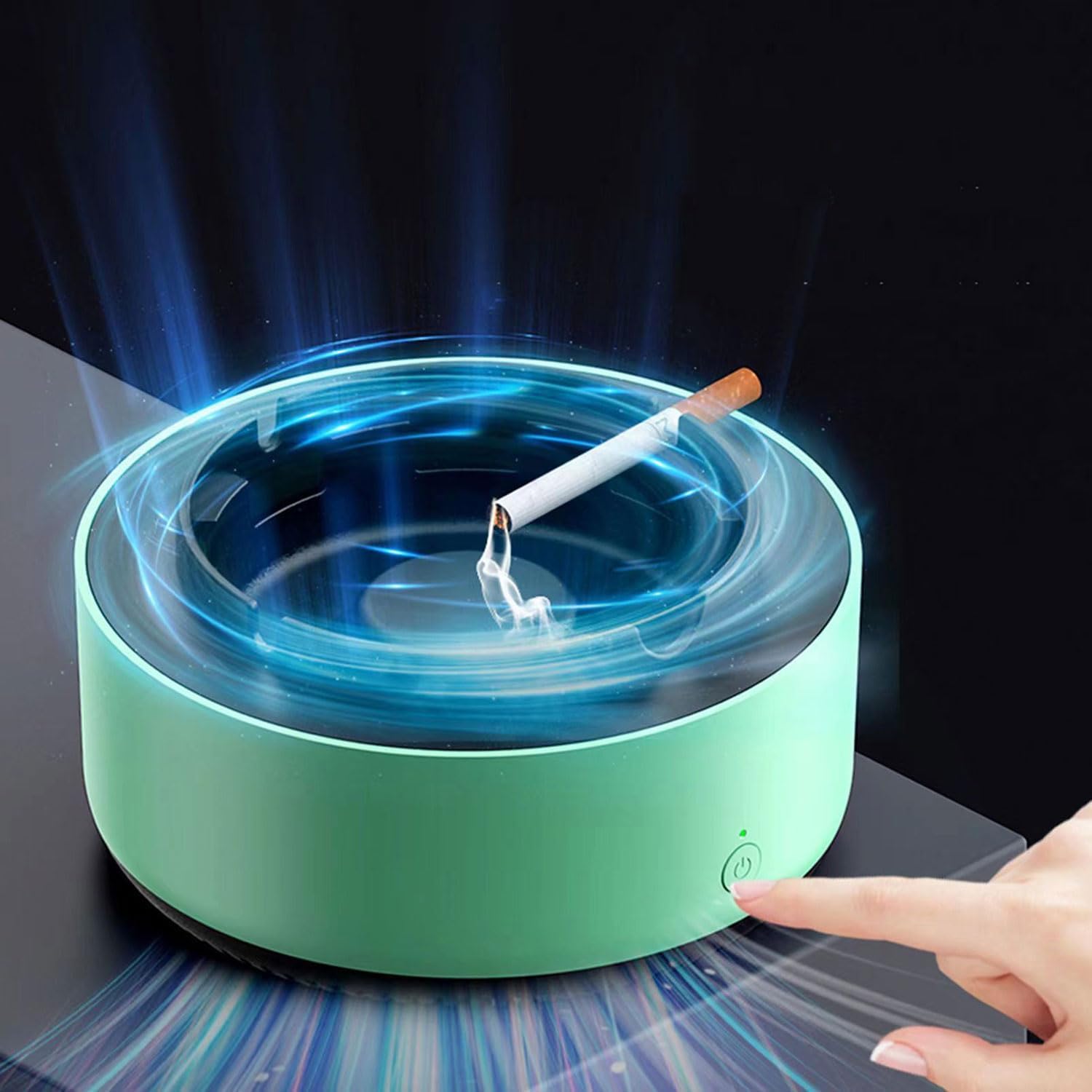 Istara Smokeless Ashtray for Office, Indoor Outdoor Self Extinguishing Ashtray, 2 in 1 Air Purifier Multifunctional Smokeless Ashtray with Filter (Green)