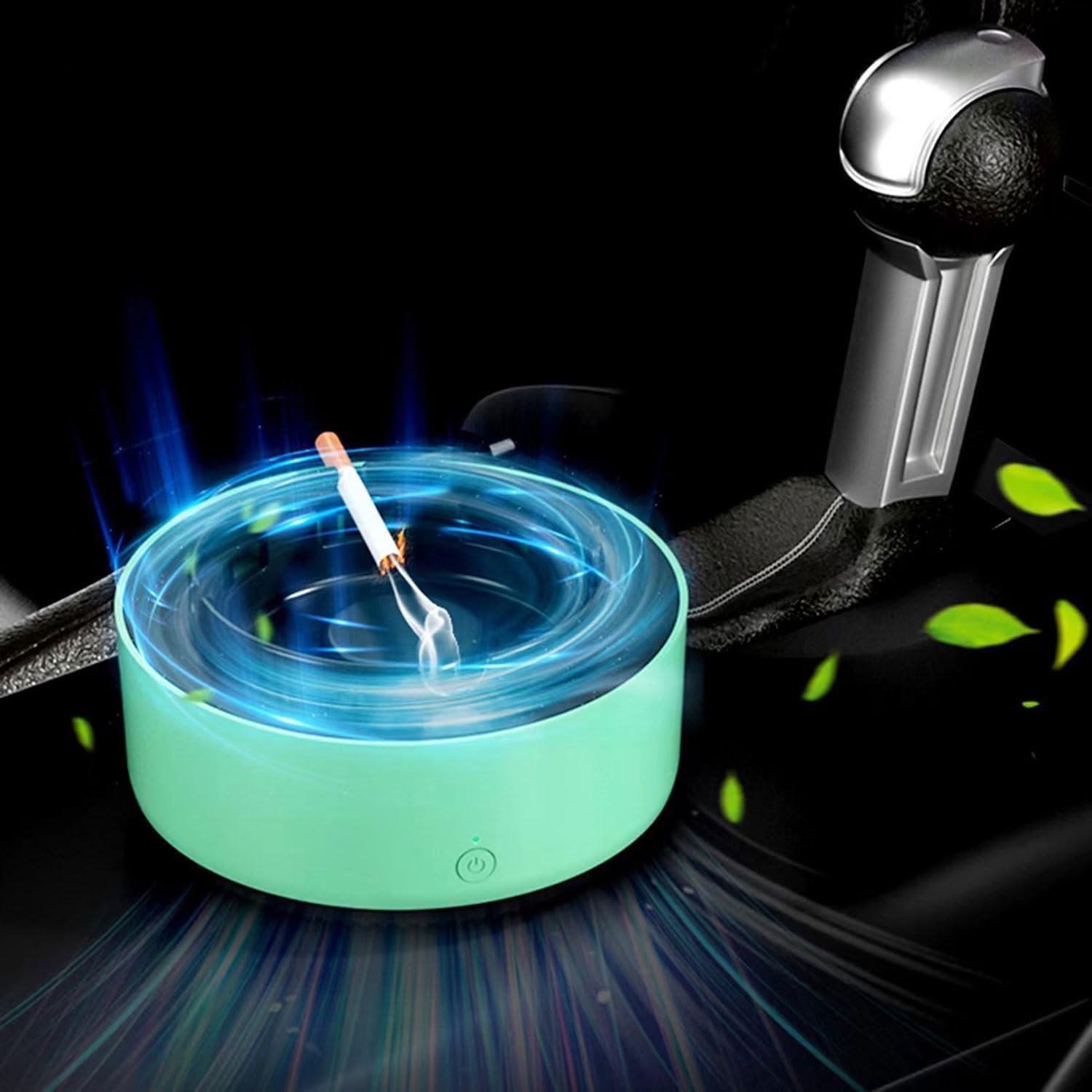 Istara Smokeless Ashtray for Office, Indoor Outdoor Self Extinguishing Ashtray, 2 in 1 Air Purifier Multifunctional Smokeless Ashtray with Filter (Green)